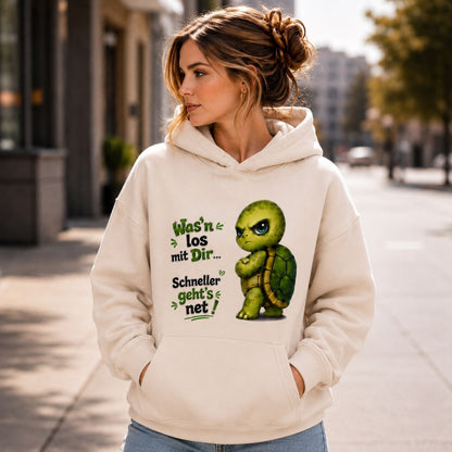 Statement Schildkröte Was’n los mit Dir? Hoodie Pullover Frontprint & Backprint | Unisex