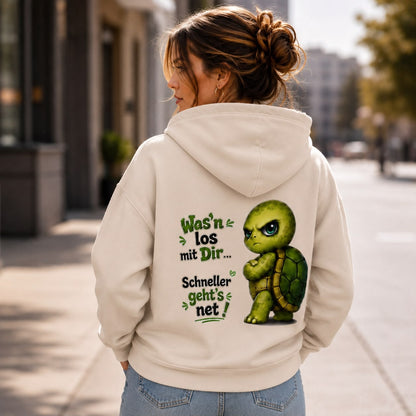 Statement Schildkröte Was’n los mit Dir? Hoodie Pullover Frontprint & Backprint | Unisex
