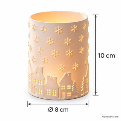 Winter Windlicht mit Winterdorf & Schneeflocken | 3D-Druck