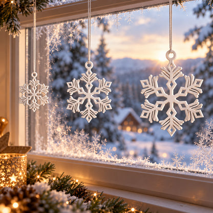 Schneeflocken zum Aufhängen – 3D-Druck | Weiß & Hellblau