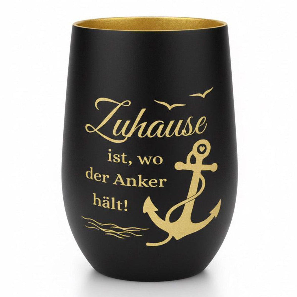 Windlicht Trinkglas - Zuhause ist, wo der Anker hält !