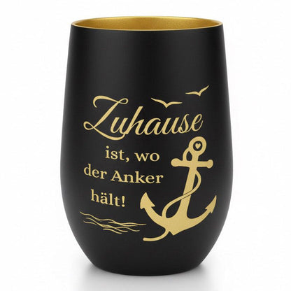 Windlicht Trinkglas - Zuhause ist, wo der Anker hält !