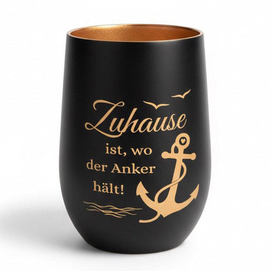 Windlicht Trinkglas - Zuhause ist, wo der Anker hält !