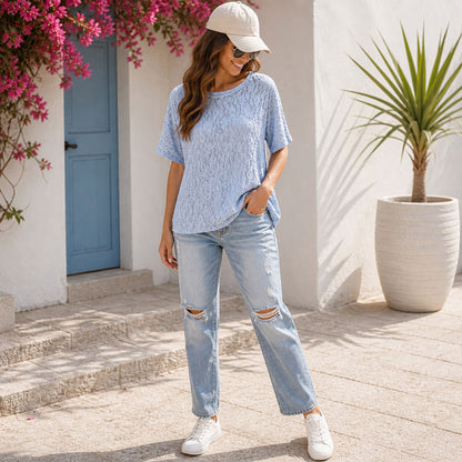 Damen Spitzenshirt Größe 40-48 – lockeres Shirt mit Spitze