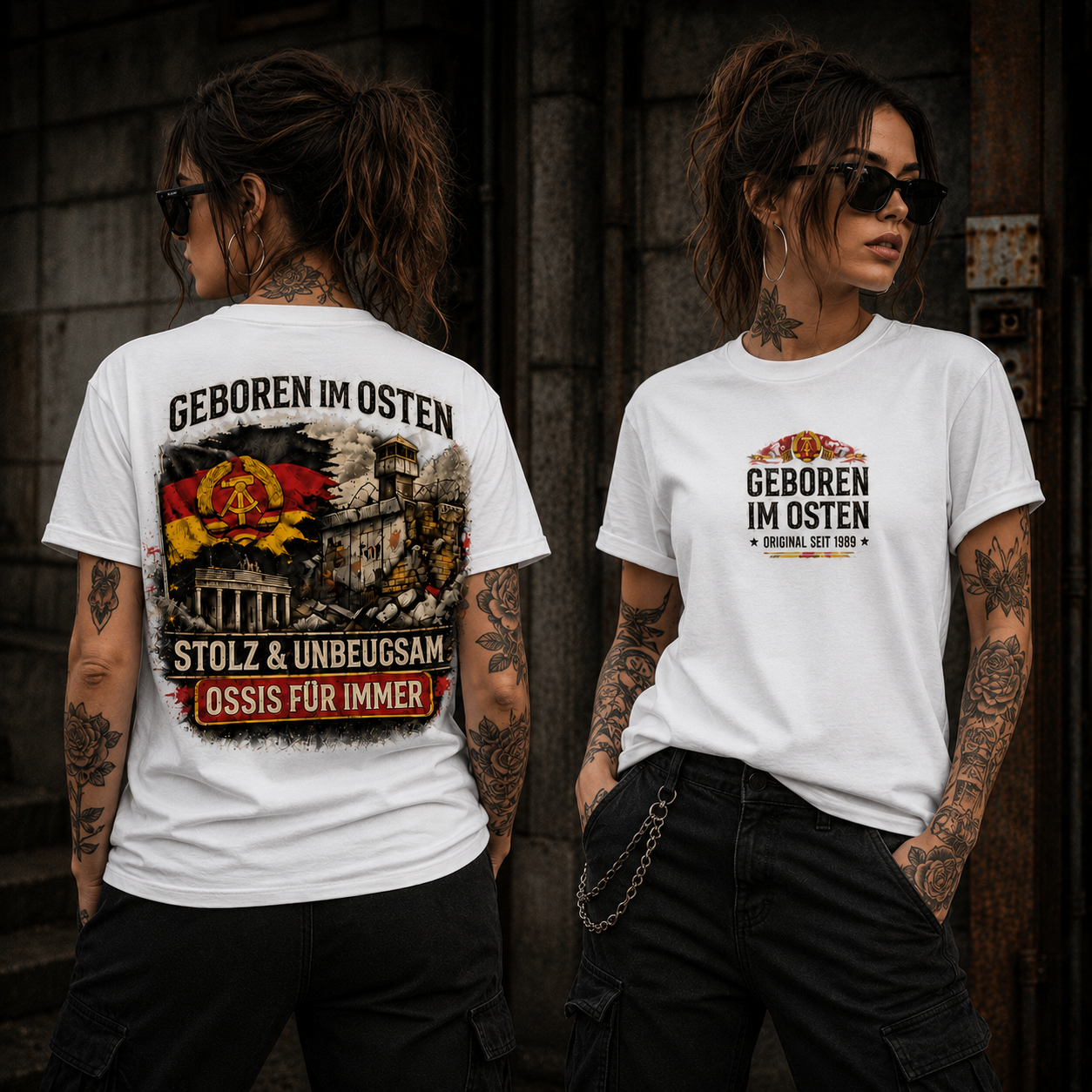 Statement Geboren im Osten...  T-Shirt Shirt Frontprint & Backprint | Unisex