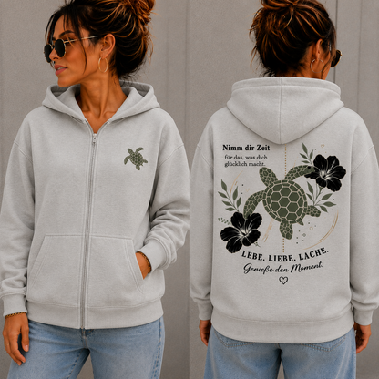 Statement Zip Hoodie Schildkröte Nimm dir Zeit... Frontprint & Backprint | Unisex
