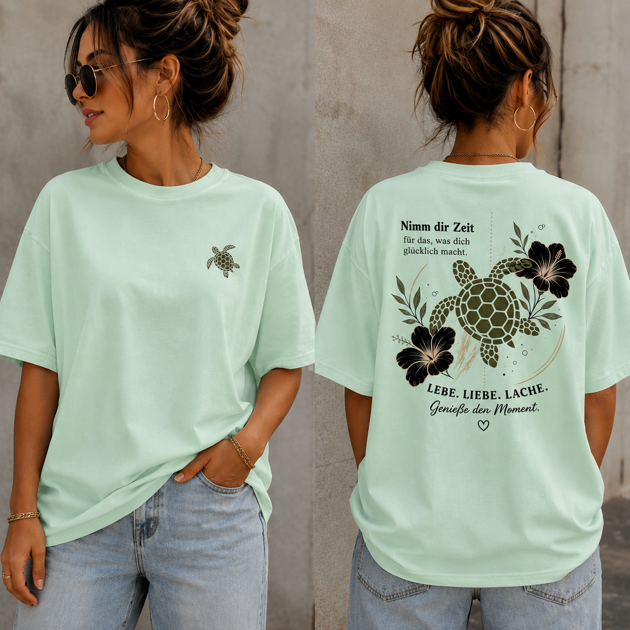 Statement T-Shirt Shirt Schildkröte Nimm dir Zeit....Frontprint & Backprint | Unisex