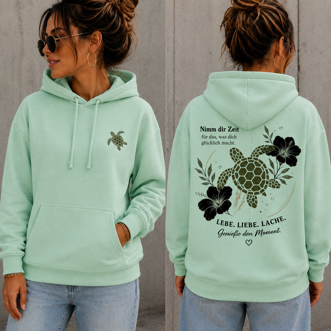 Statement Hoodie Schildkröte Nimm dir Zeit... Frontprint & Backprint | Unisex