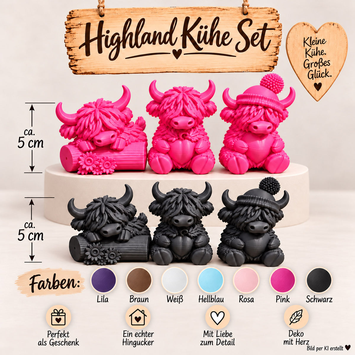 Highland Kühe Set – 3D Deko in Wunschfarbe | Tassentussi
