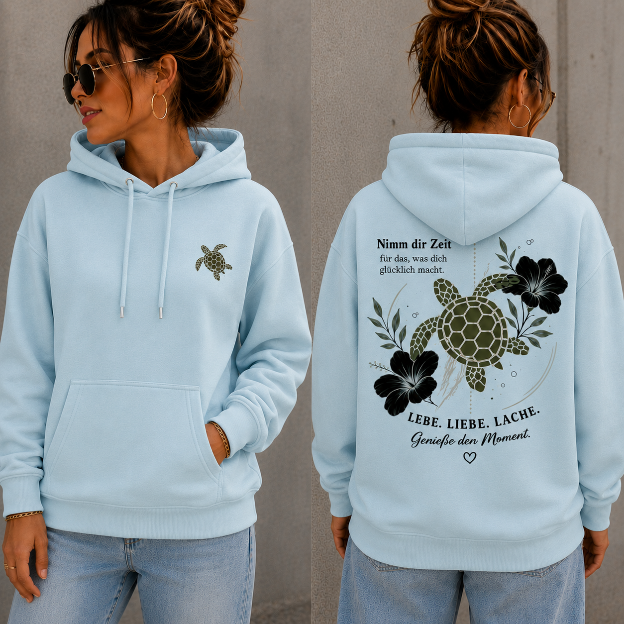 Statement Hoodie Schildkröte Nimm dir Zeit... Frontprint & Backprint | Unisex