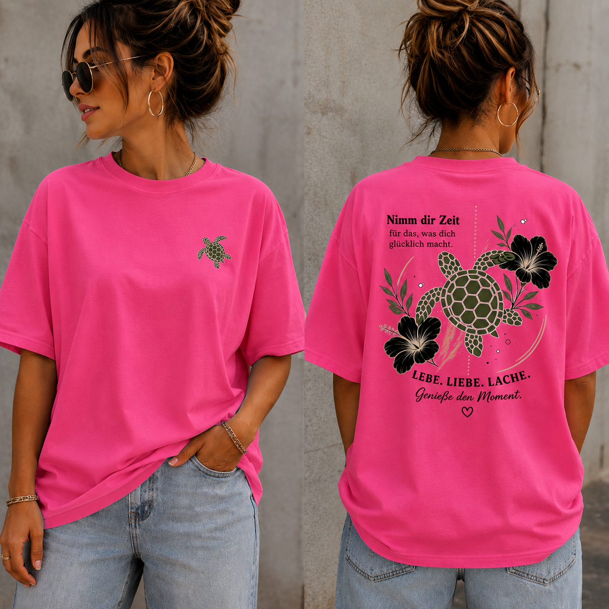 Statement T-Shirt Shirt Schildkröte Nimm dir Zeit....Frontprint & Backprint | Unisex