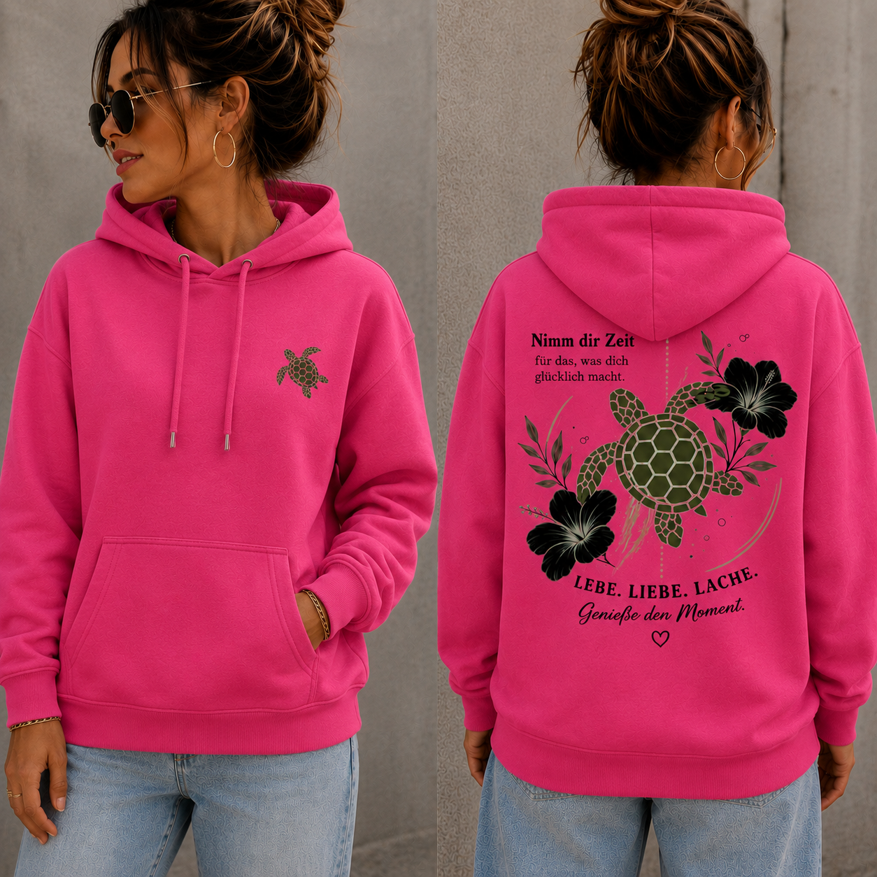 Statement Hoodie Schildkröte Nimm dir Zeit... Frontprint & Backprint | Unisex