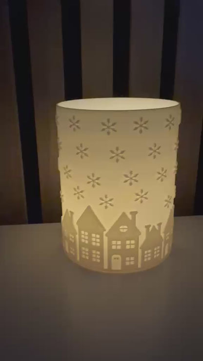 Winter Windlicht mit Winterdorf & Schneeflocken | 3D-Druck