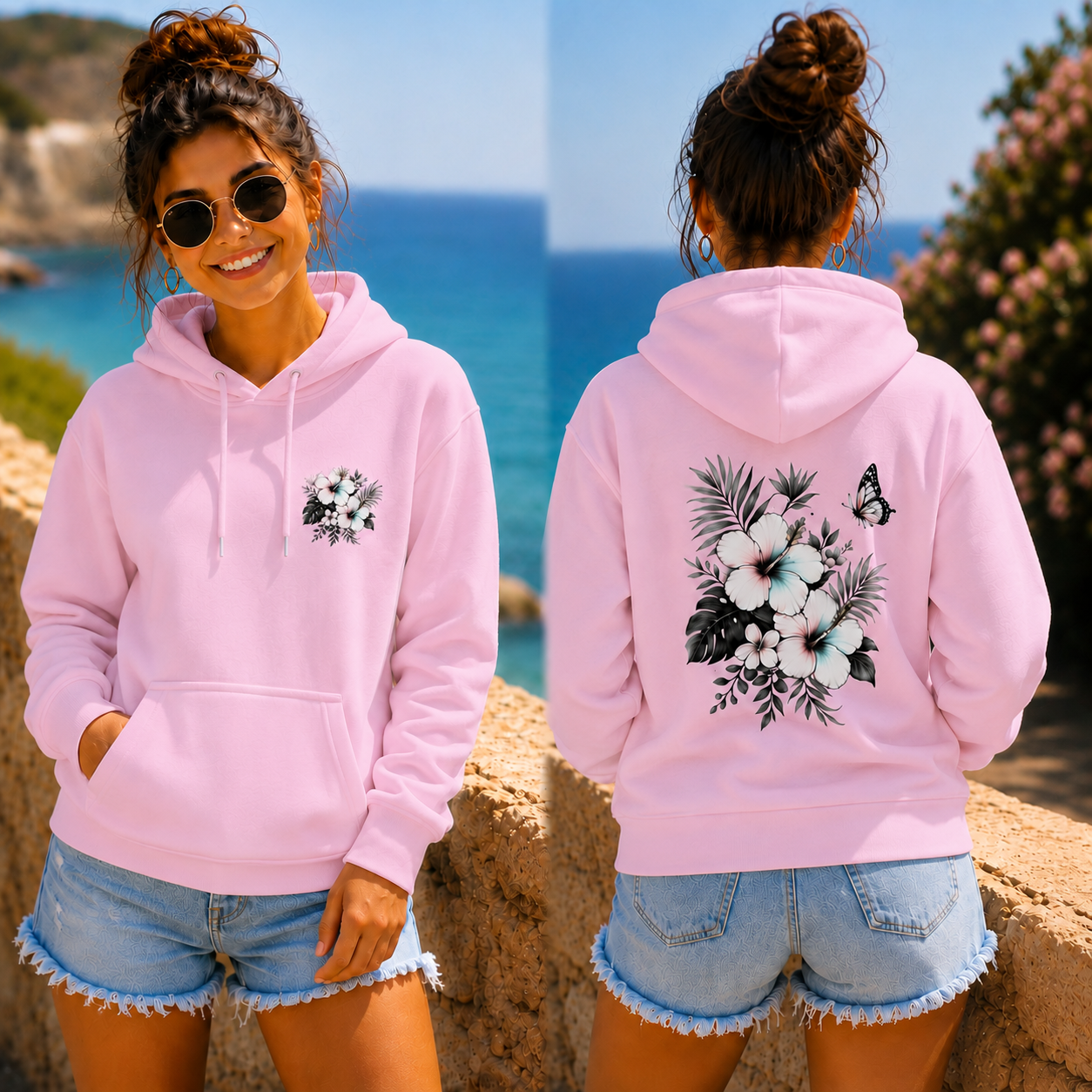 Hoodie Sommerfeeling Hibiskus .Frontprint & Backprint | Unisex
