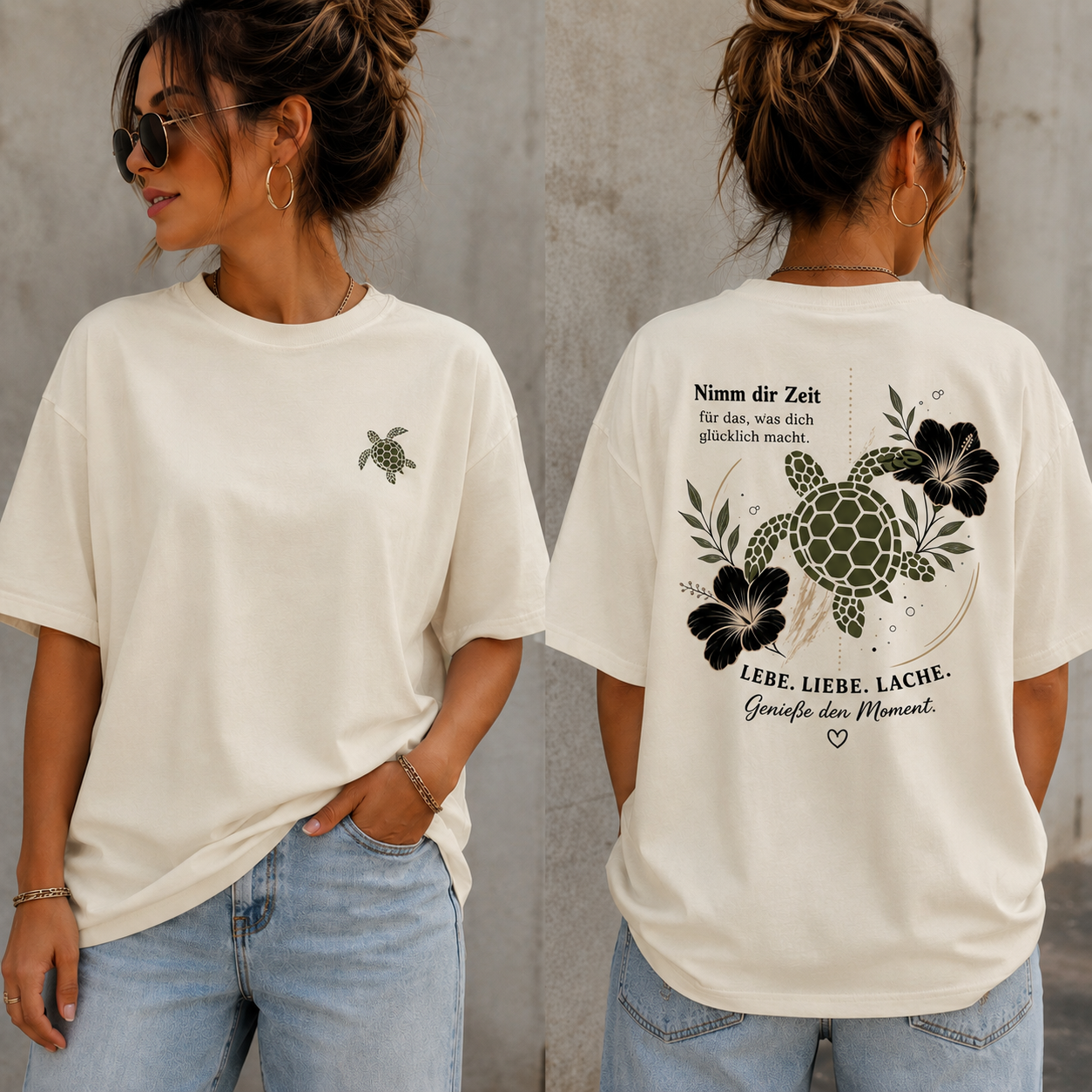 Statement T-Shirt Shirt Schildkröte Nimm dir Zeit....Frontprint & Backprint | Unisex