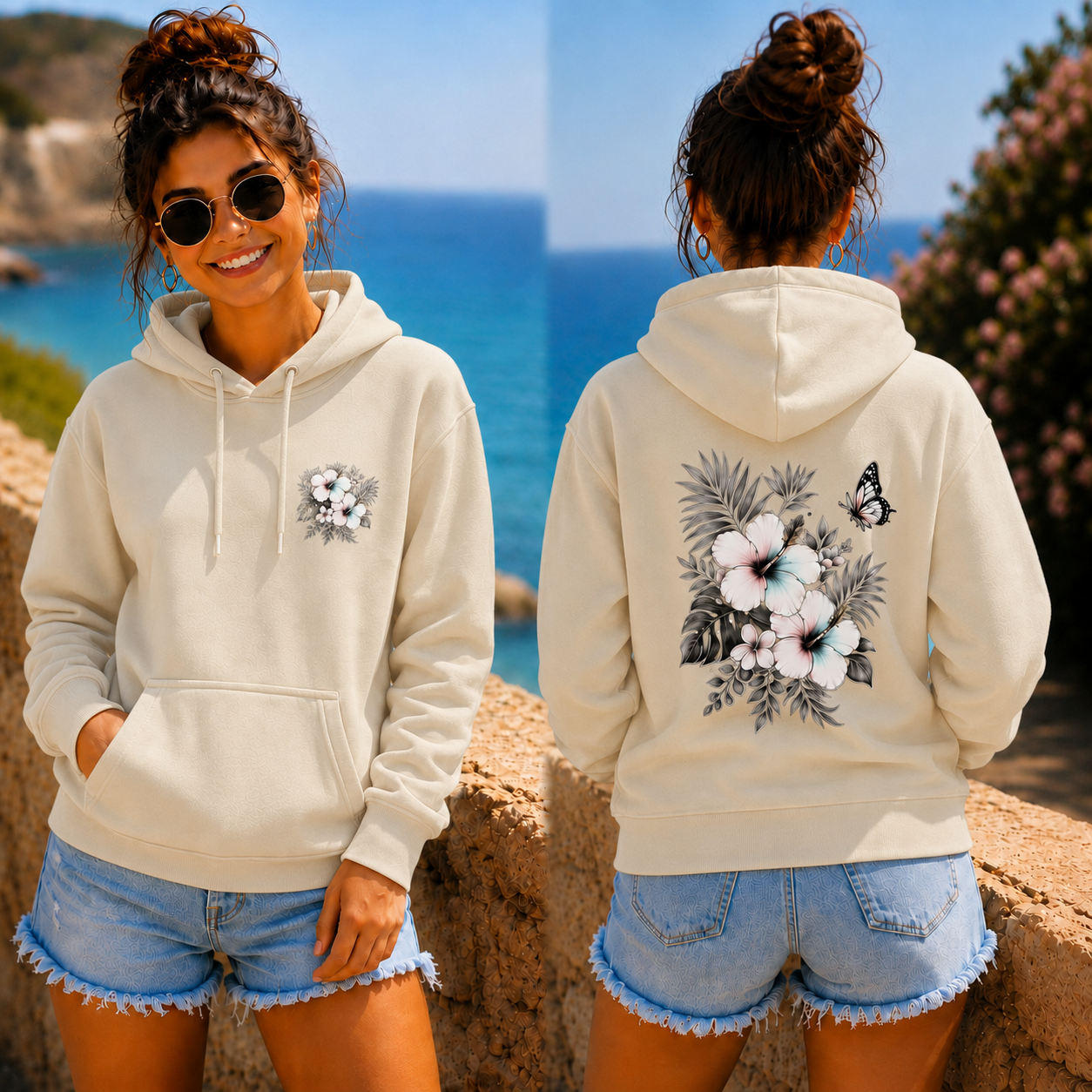 Hoodie Sommerfeeling Hibiskus .Frontprint & Backprint | Unisex