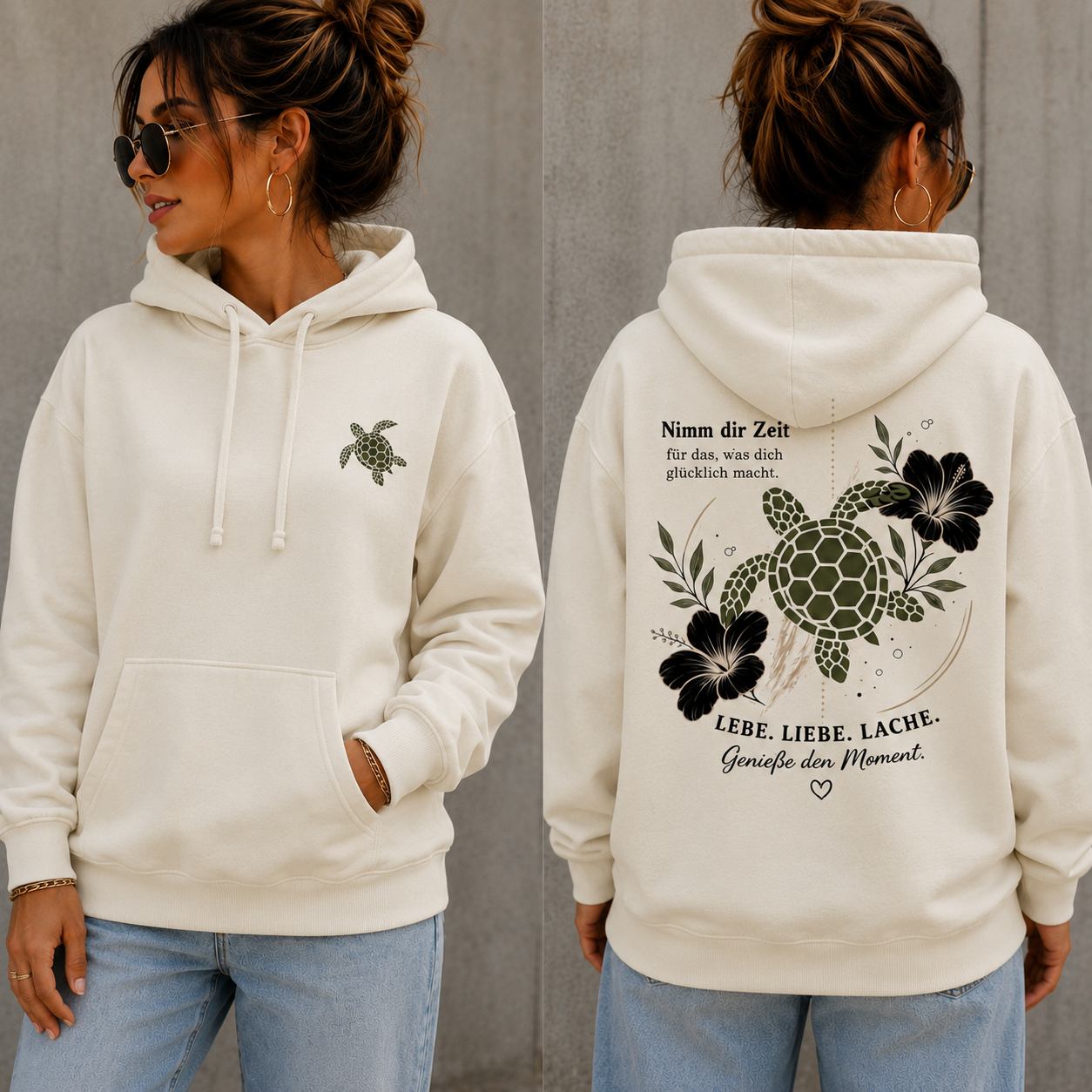 Statement Hoodie Schildkröte Nimm dir Zeit... Frontprint & Backprint | Unisex