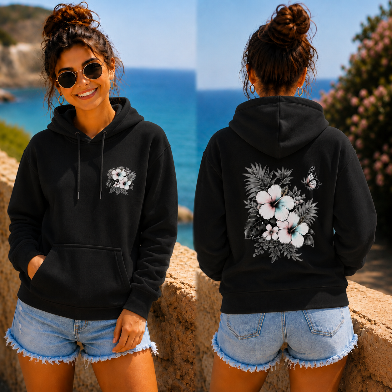 Hoodie Sommerfeeling Hibiskus .Frontprint & Backprint | Unisex