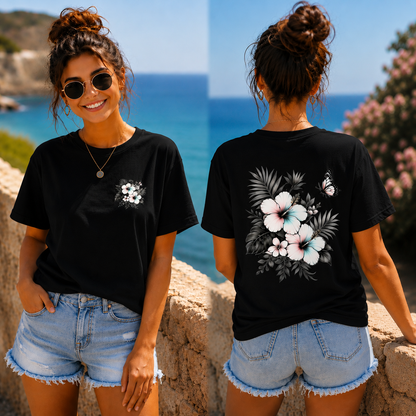 T-Shirt Shirt Sommerfeeling Hibiskus .Frontprint & Backprint | Unisex