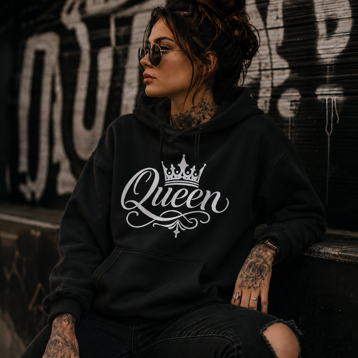 Statement Queen Krone Hoodie Pullover Frontprint & Backprint | Unisex