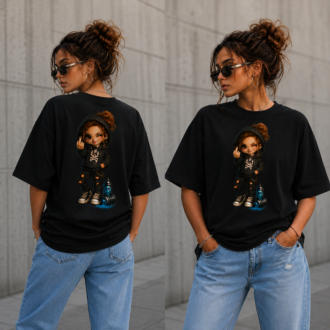 Badass Chibi Girl T-Shirt | Frontprint & Backprint | Unisex