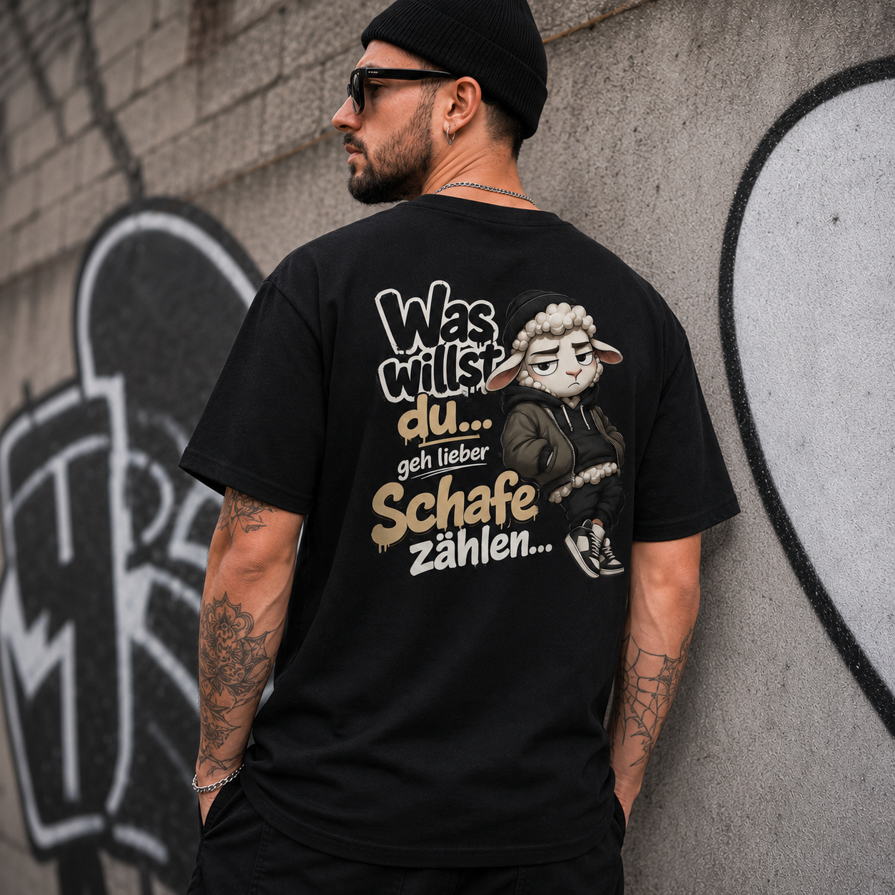 Statement Schaf Was willst du..   T-Shirt Shirt Frontprint & Backprint | Unisex