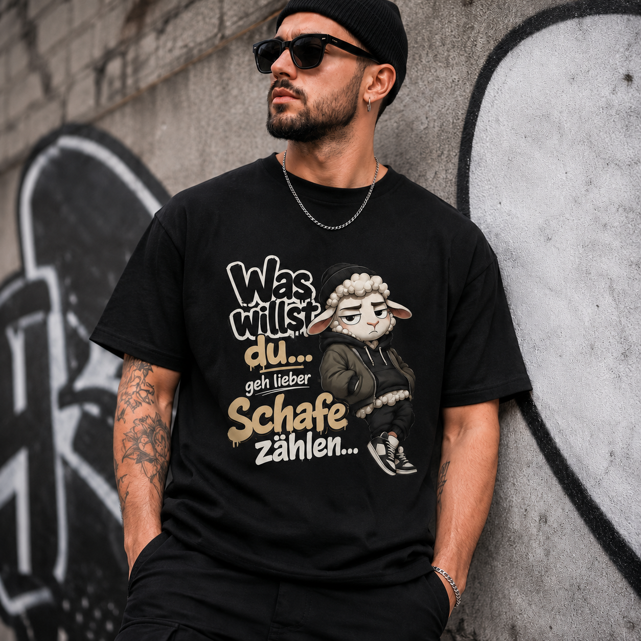 Statement Schaf Was willst du..   T-Shirt Shirt Frontprint & Backprint | Unisex