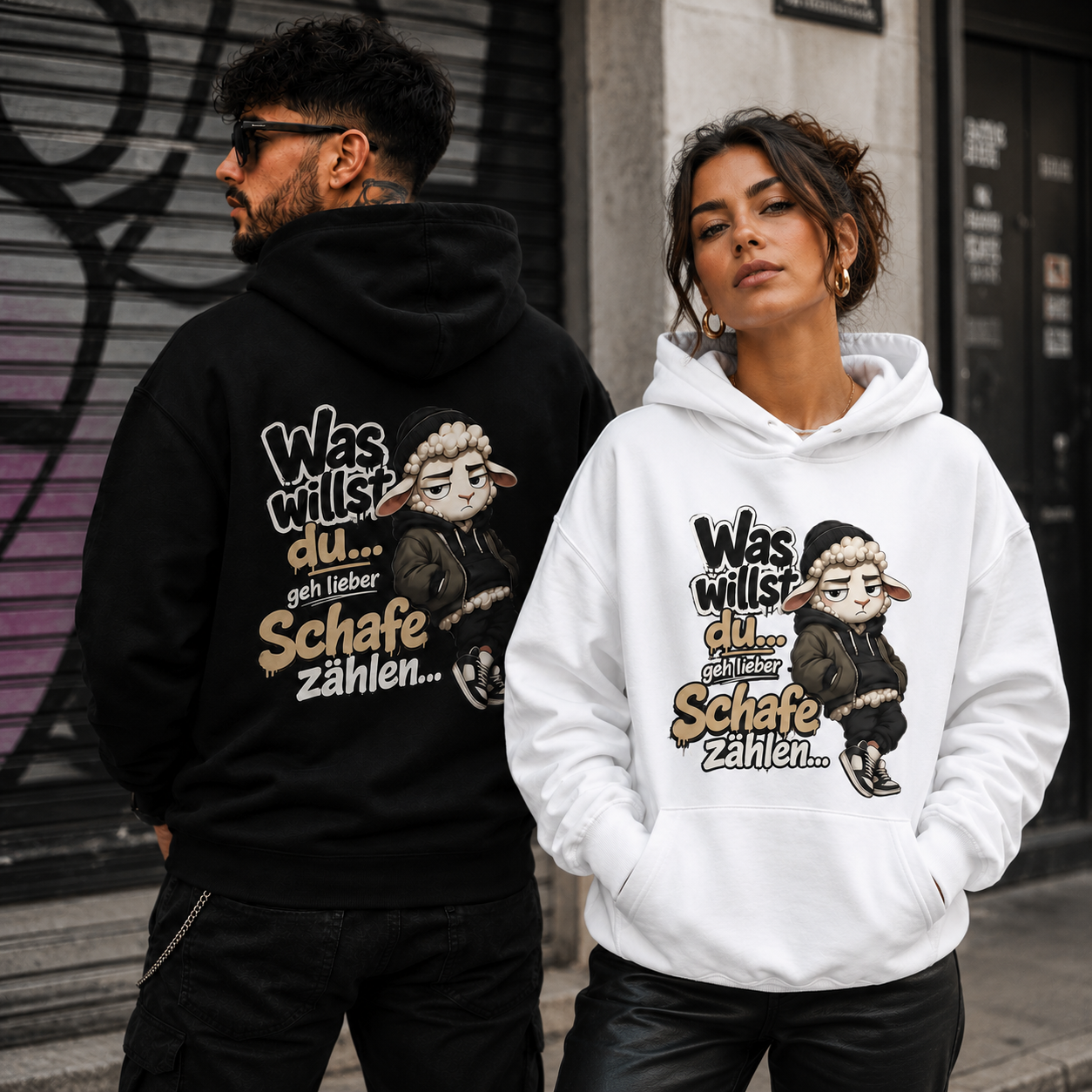 Statement Schafe zählen  Hoodie Pullover Frontprint & Backprint | Unisex