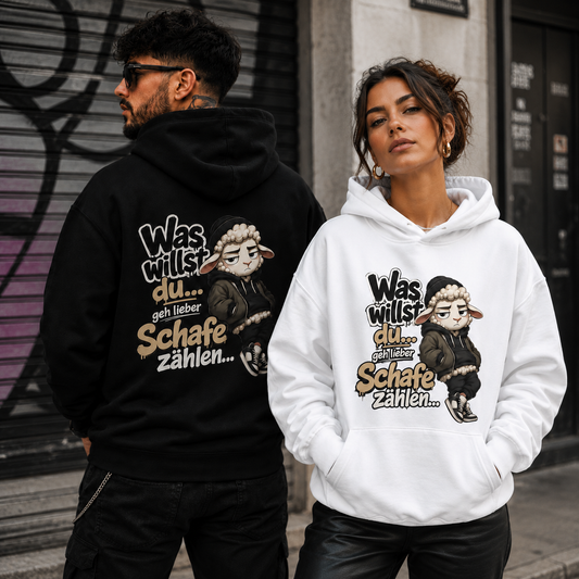 Statement Schafe zählen  Hoodie Pullover Frontprint & Backprint | Unisex