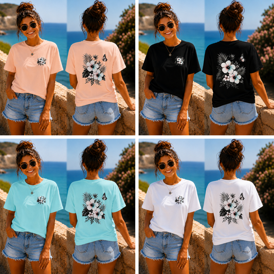 T-Shirt Shirt Sommerfeeling Hibiskus .Frontprint & Backprint | Unisex