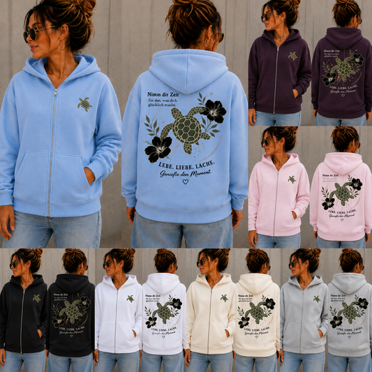 Statement Zip Hoodie Schildkröte Nimm dir Zeit... Frontprint & Backprint | Unisex