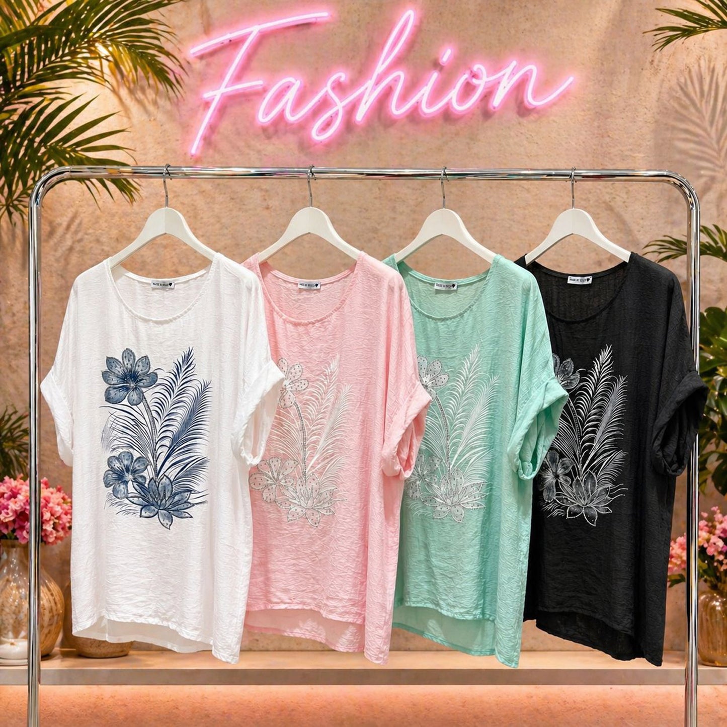 T- Shirt Shirt Blumen Strass Größe 38-44 / 46