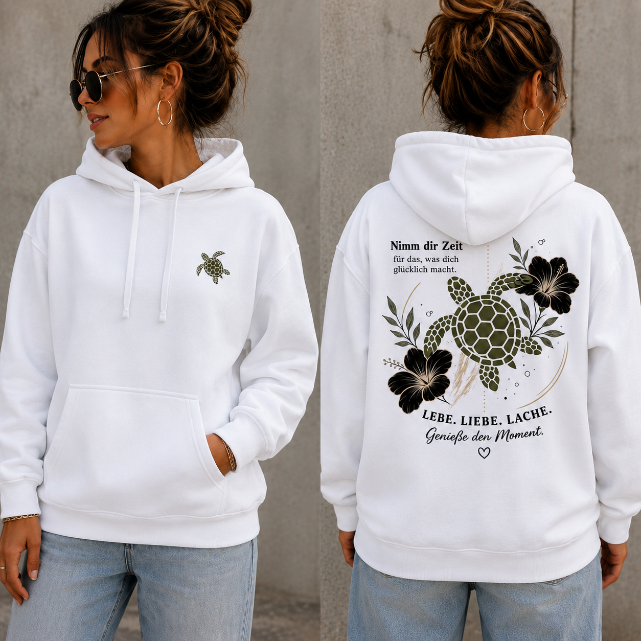 Statement Hoodie Schildkröte Nimm dir Zeit... Frontprint & Backprint | Unisex