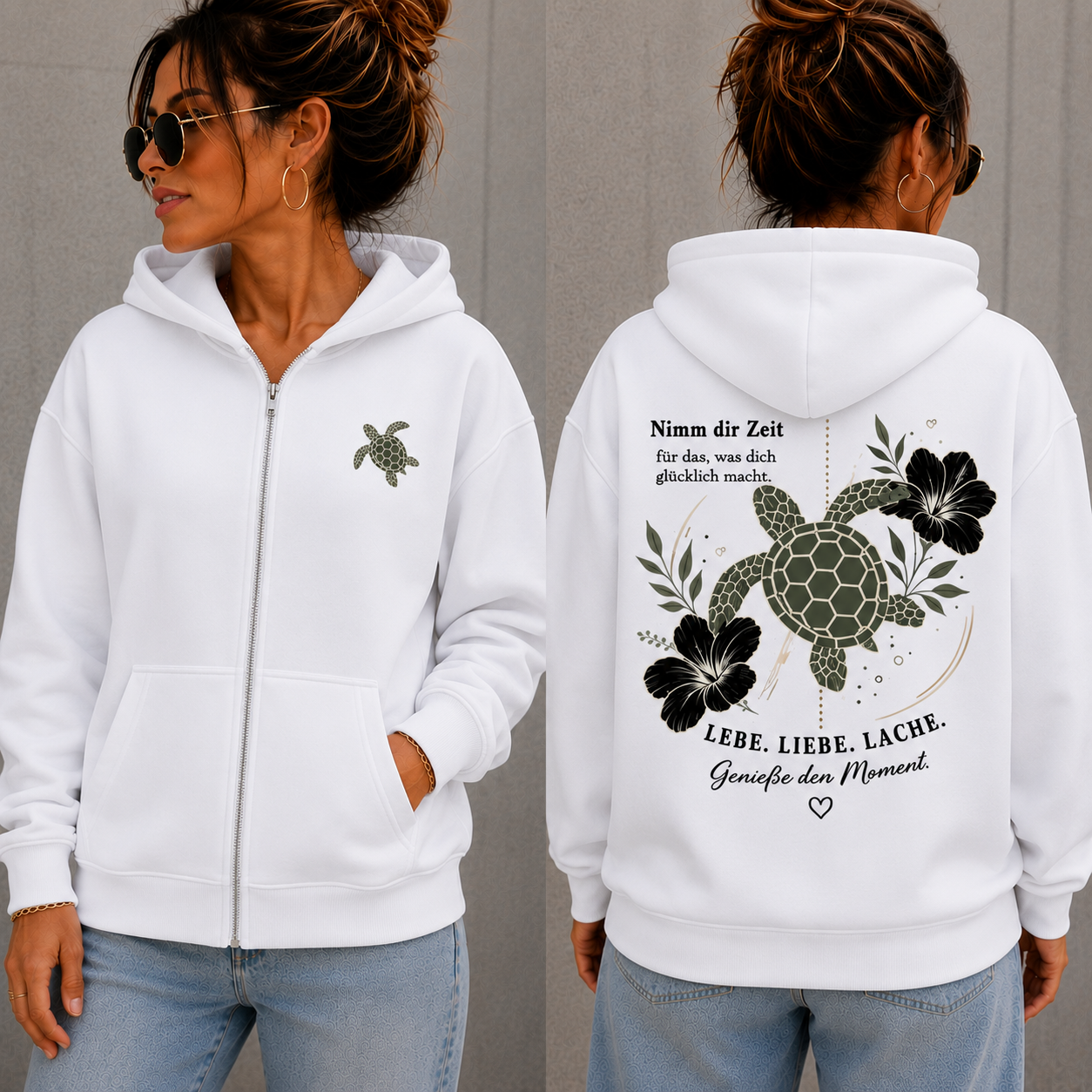 Statement Zip Hoodie Schildkröte Nimm dir Zeit... Frontprint & Backprint | Unisex
