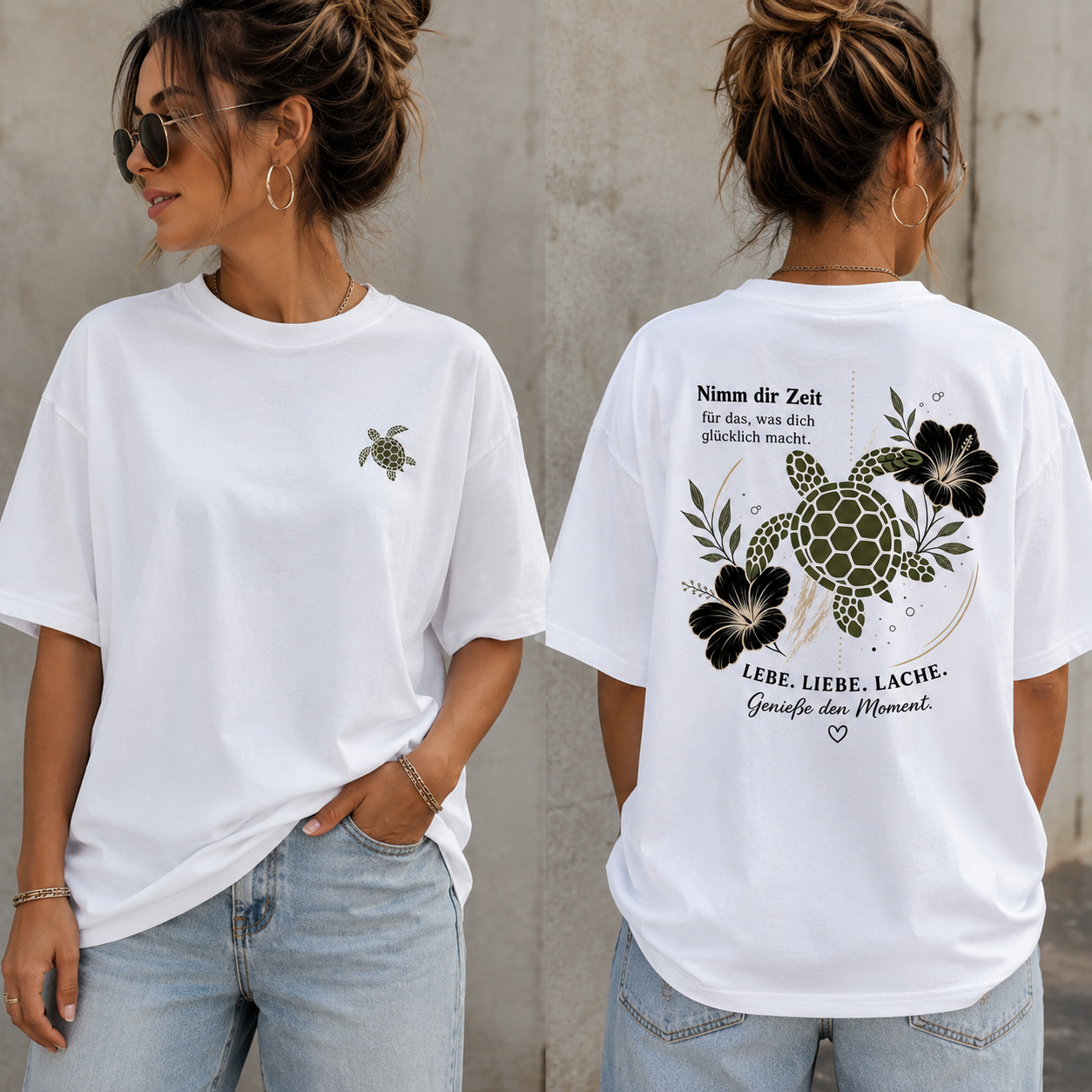Statement T-Shirt Shirt Schildkröte Nimm dir Zeit....Frontprint & Backprint | Unisex