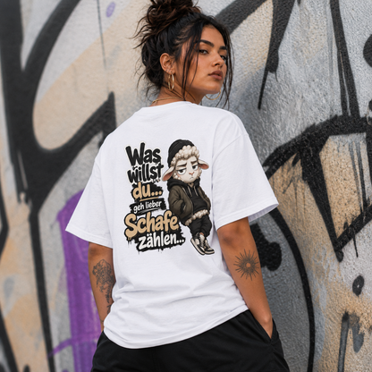 Statement Schaf Was willst du..   T-Shirt Shirt Frontprint & Backprint | Unisex