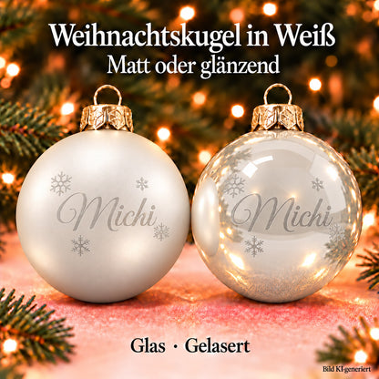 Personalisierte Weihnachtskugel aus Glas mit Wunschtext | Lasergravur