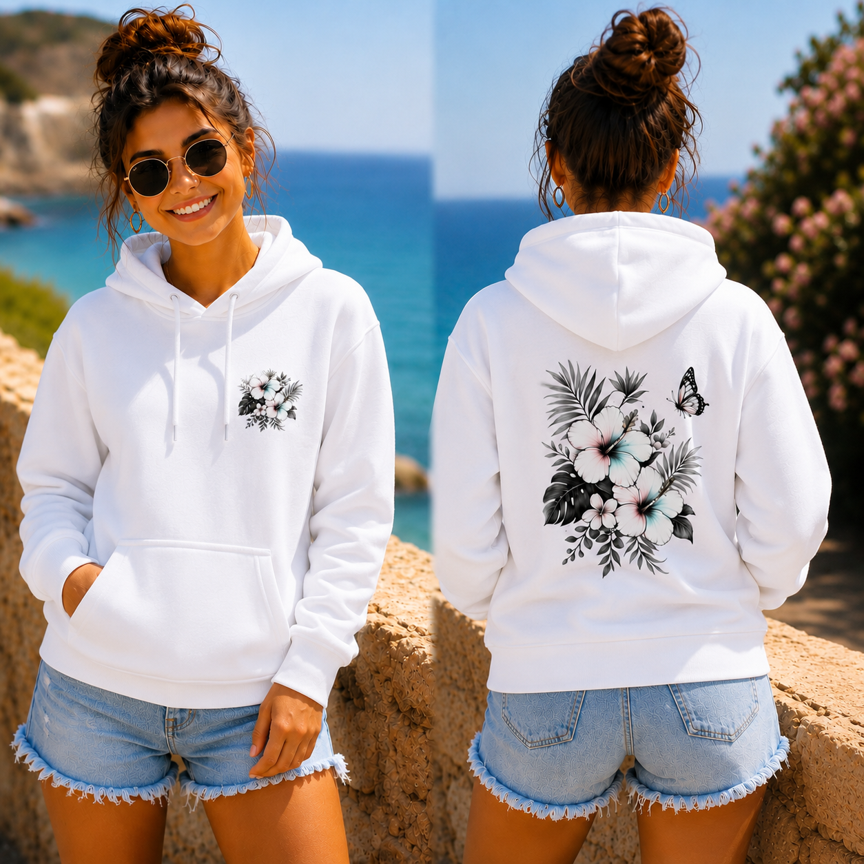 Hoodie Sommerfeeling Hibiskus .Frontprint & Backprint | Unisex