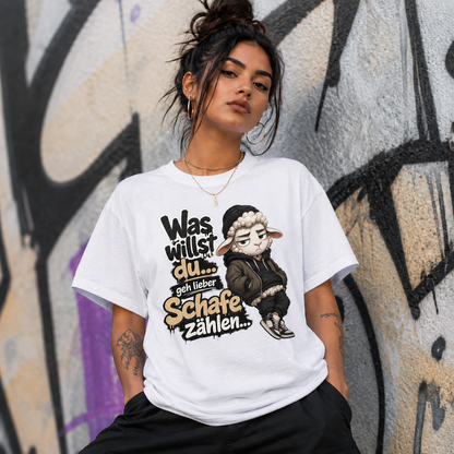 Statement Schaf Was willst du..   T-Shirt Shirt Frontprint & Backprint | Unisex